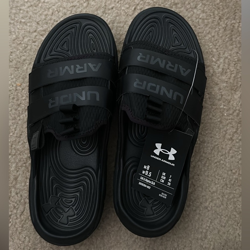 Brand new with tags under armour slides. Pure black